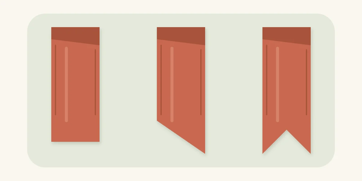 Three ribbon tail finishes: straight cut, angled cut and V notch