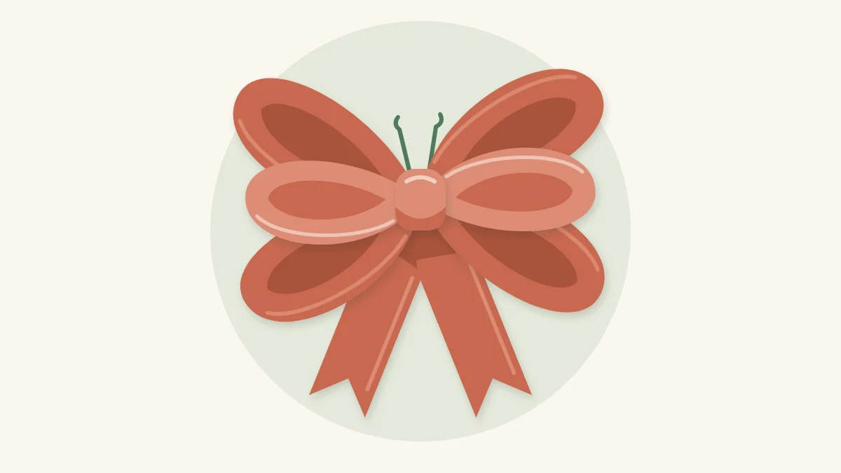 Six-loop terracotta ribbon bow with notched tails and a wire at the back
