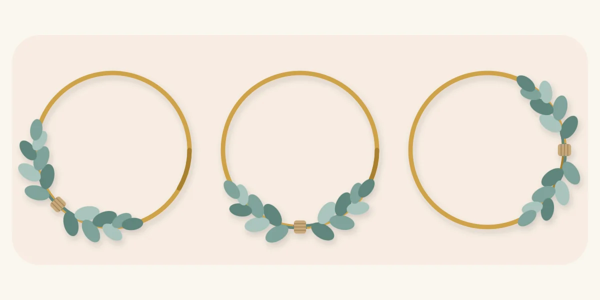 Three hoops with the greenery spray at lower left, bottom center and right side
