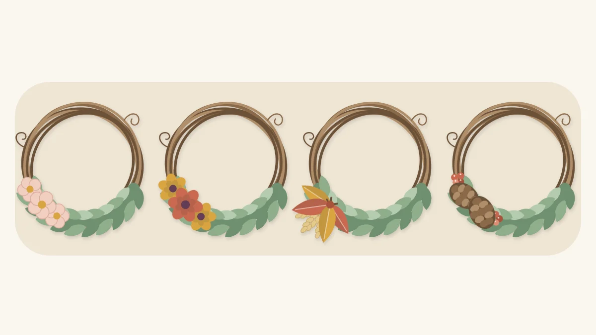 Four grapevine wreaths with the same greenery and different seasonal accent clusters