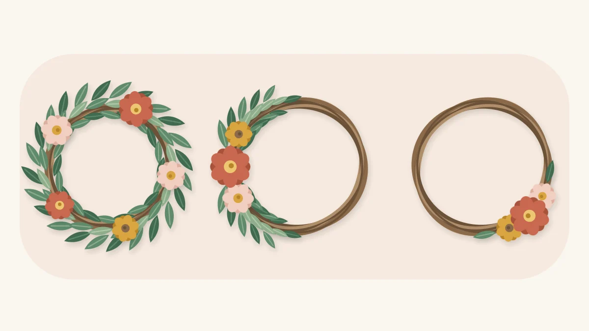 Three layouts on grapevine bases: full ring, side crescent and small cluster